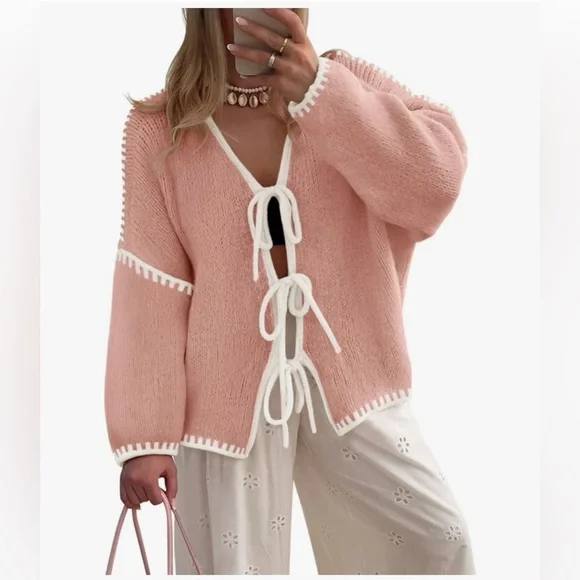 NWT PINK TIE CARDIGAN-S - Picture 3 of 13